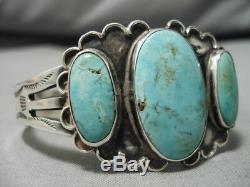 Museum Vintage Navajo Royston Turquoise Bracelet En Argent Sterling Vieux