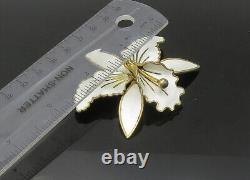 NORVÈGE 925 Broche Pin Motif Fleur en Émail Argent Sterling Vintage BP8807