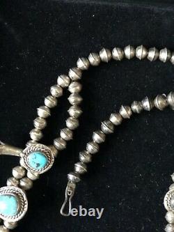 Native American Navajo Vintage Squash Blossom Sterling Silver Turquoise Collier