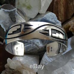 Native American Vintage Hopi Argent Sterling Overlay Bracelet 33 Gr Signé