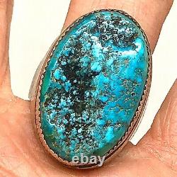 Navajo Mens Turquoise Ring Sz 9 Vtg Big Sterling Silver 29g Fabriqué À La Main Indien