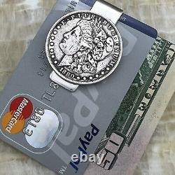 Nouveau porte-cartes et clip d'argent sterling 925 pour billets de banque avec pièce de monnaie en argent Morgan Dollar à 90%