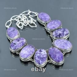 Offre de Saint-Valentin : Collier vintage en chaîne en argent sterling avec pierre précieuse ovale de lépidolite