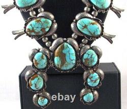 Old Natural Royston Turquoise Squash Blossom Necklace, Old Pawn C1960s, Huge
