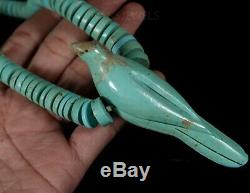 Old Pawn Vintage Navajo Ou Santo Domingo Rolled Collier Naturel Turquoise Oiseau