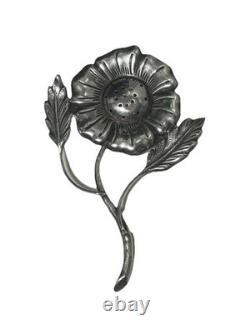 Passoire à thé en argent sterling de Taxco vintage, fleur, pétale et feuille travaillés à la main