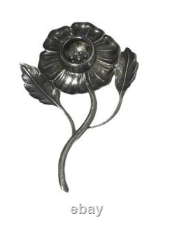 Passoire à thé en argent sterling de Taxco vintage, fleur, pétale et feuille travaillés à la main