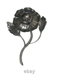 Passoire à thé en argent sterling de Taxco vintage, fleur, pétale et feuille travaillés à la main