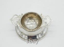 Passoire à thé vintage en argent sterling avec poignée florale et bol 1966 Birmingham