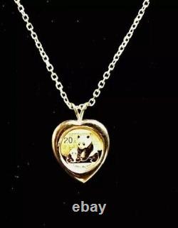 Pendentif Charme de pièce de panda en argent sterling 925 vintage plaqué or jaune 14 carats