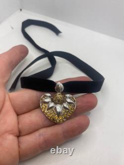 Pendentif Choker en Citrine Cœur Doré en Argent Sterling Vintage