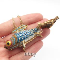 Pendentif / Fob en argent sterling 925 plaqué or émaillé avec motif de carpe koi antique chinoise