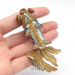 Pendentif / Fob en argent sterling 925 plaqué or émaillé avec motif de carpe koi antique chinoise Pendentif / Fob en argent sterling 925 plaqué or émaillé avec motif de carpe koi antique chinoise