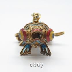 Pendentif / Fob en argent sterling 925 plaqué or émaillé avec motif de carpe koi antique chinoise