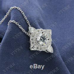 Pendentif Vintage Avec Diamants De Coupe Ronde De 1,50 Ct Avec Une Chaîne En Or Blanc 14k À 18 Chaînes