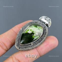 Pendentif Vintage Boho en Pierre de Chalcedoine Australienne en Argent Sterling Chrome pour Fille