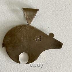 Pendentif Vintage signé VB Vernon Begay Navajo en argent sterling représentant un ours amérindien