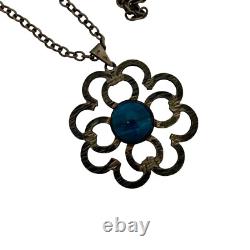 Pendentif collier en agate en argent sterling 800 filigrane vintage ancien 22g