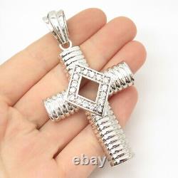 Pendentif croix côtelée vintage en argent sterling 925 CZ