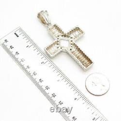 Pendentif croix côtelée vintage en argent sterling 925 CZ