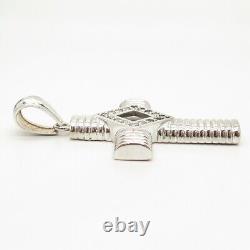 Pendentif croix côtelée vintage en argent sterling 925 CZ