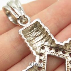 Pendentif croix côtelée vintage en argent sterling 925 CZ