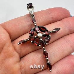 Pendentif croix en argent sterling 925 vintage pour femmes en grenat bohémien 8,7 gr