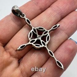 Pendentif croix en argent sterling 925 vintage pour femmes en grenat bohémien 8,7 gr