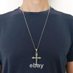 Pendentif croix ornée en argent sterling 925 épais, solide et brillant, double face