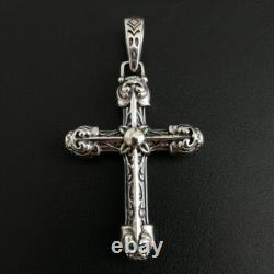 Pendentif croix ornée en argent sterling 925 épais, solide et brillant, double face