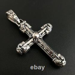 Pendentif croix ornée en argent sterling 925 épais, solide et brillant, double face