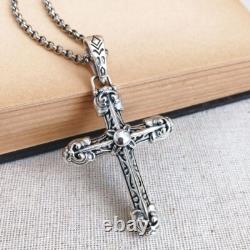 Pendentif croix ornée en argent sterling 925 épais, solide et brillant, double face