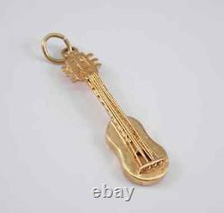 Pendentif de guitare unisexe vintage en argent sterling 925 plaqué or jaune 14K avec chaîne de 18 pouces