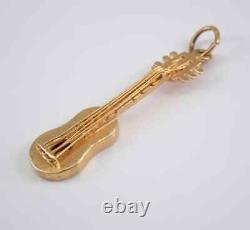 Pendentif de guitare unisexe vintage en argent sterling 925 plaqué or jaune 14K avec chaîne de 18 pouces