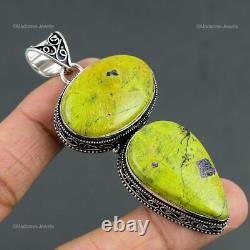 Pendentif de mariage en argent sterling 925 avec pierre d'ochre stichtite ovale boho vintage