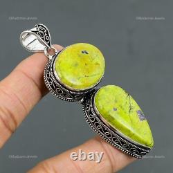 Pendentif de mariage en argent sterling 925 avec pierre d'ochre stichtite ovale boho vintage