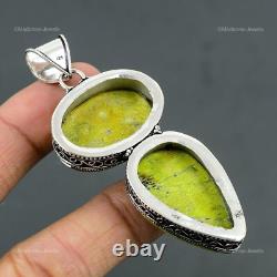 Pendentif de mariage en argent sterling 925 avec pierre d'ochre stichtite ovale boho vintage