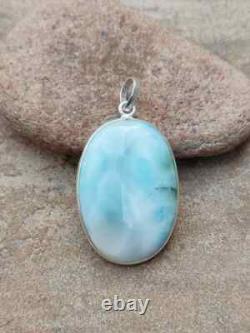 Pendentif en Larimar Bleu AAA+ en Argent Sterling 925 Fait Main Pendentif Vintage