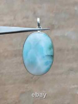 Pendentif en Larimar Bleu AAA+ en Argent Sterling 925 Fait Main Pendentif Vintage
