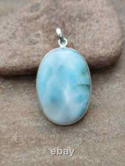 Pendentif en Larimar Bleu AAA+ en Argent Sterling 925 Fait Main Pendentif Vintage