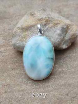 Pendentif en Larimar Bleu AAA+ en Argent Sterling 925 Fait Main Pendentif Vintage