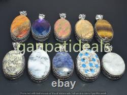 Pendentif en Pierre de Lune et Gemmes Mélangées 100 pièces Lot en Gros Plaqué Argent 925