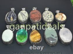 Pendentif en Pierre de Lune et Gemmes Mélangées 100 pièces Lot en Gros Plaqué Argent 925