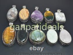 Pendentif en Pierre de Lune et Gemmes Mélangées 100 pièces Lot en Gros Plaqué Argent 925