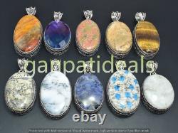 Pendentif en Pierre de Lune et Gemmes Mélangées 100 pièces Lot en Gros Plaqué Argent 925