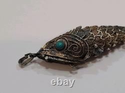 Pendentif en Poisson Émaillé Chinois Articulé en Argent Sterling 925 de 8 Grammes VTG Épice Ho