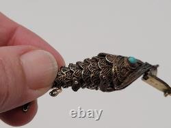 Pendentif en Poisson Émaillé Chinois Articulé en Argent Sterling 925 de 8 Grammes VTG Épice Ho