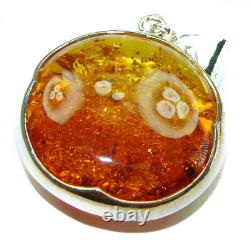 Pendentif en ambre baltique en argent sterling 925 fait à la main vintage rond marron