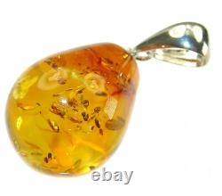Pendentif en ambre baltique vintage en argent sterling 925 fait main marron 1 3/4