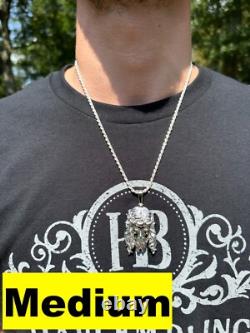 Pendentif en argent sterling 925 solide et lourd avec pièce de Jésus, collier 1-2.5